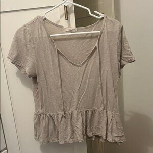 Truly Madly Deeply Light Taupe V-Neck Peplum Top